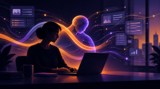 Illustration: Claude Duet, Anthropics proaktiver KI-Agent, arbeitet im Hintergrund waehrend eine Person am Laptop sitzt