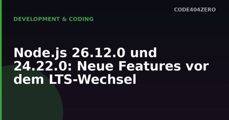 Node.js Logo mit Text Node.js 26.12.0 und 24.22.0 Release auf dunklem Hintergrund